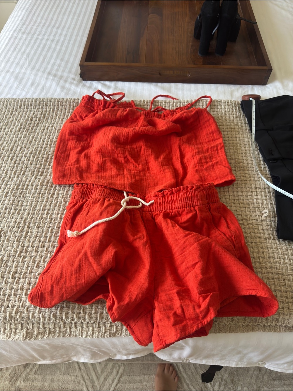 Old Navy Bright Red Two-Piece Crop Top & Drawstring Shorts Set